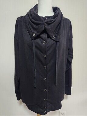 Pure & Simple Black Button-Front Funnel Neck Jacket